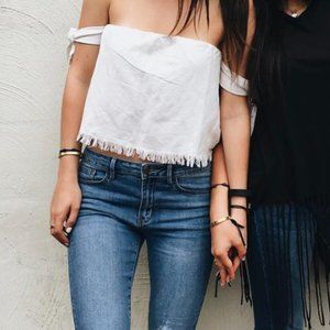 Tobi White Crop Top w/ Tie Arms